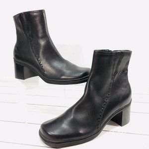 Black Leather Chunky Heel Ankle Boots SZ 6.5